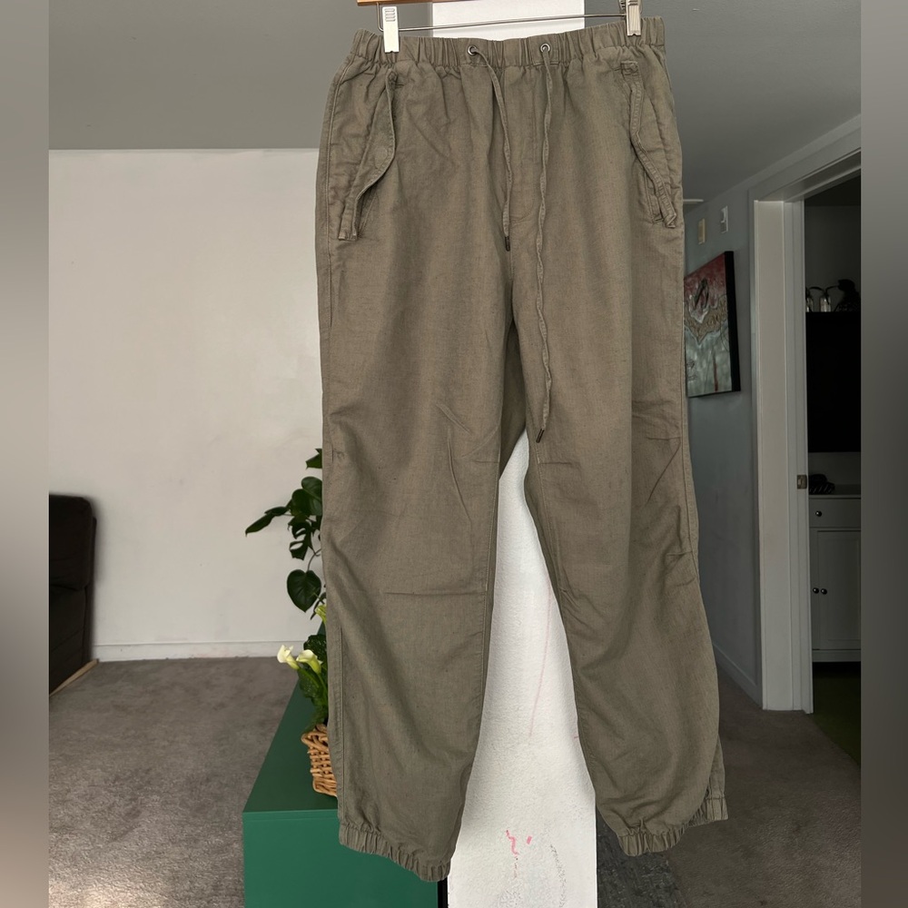GAP High Rise Linen-Cotton Utility Joggers Green size M
